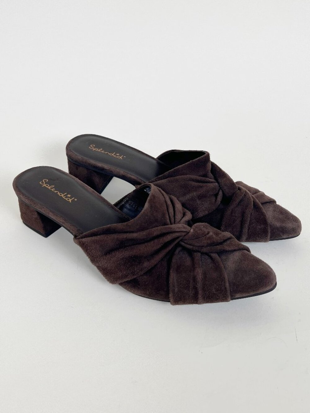 Splendid Suede Leather Mule Pointed Toe Comfortable Minimalist Chocolate Brown